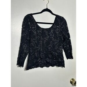 Jeffrey & Dara Evening Tom‎ Barra Black Lace Metallic Top Sz 6  Goth Made USA